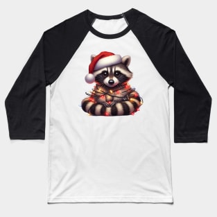 Raccoon Wrapped In Christmas Lights Baseball T-Shirt